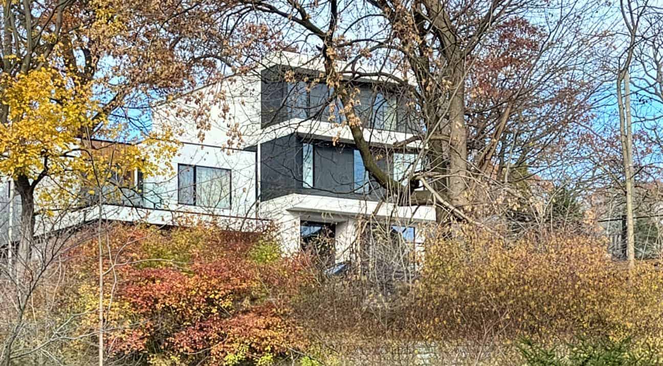 View from the Ravine to a modern, Custom Home called Glen Manour Haus in The Beaches, Toronto by baukultur/ca