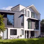 Angled rear elevation at Haus L1 — multigenerational multiplex renovation in The Beaches, Toronto by baukultur/ca.