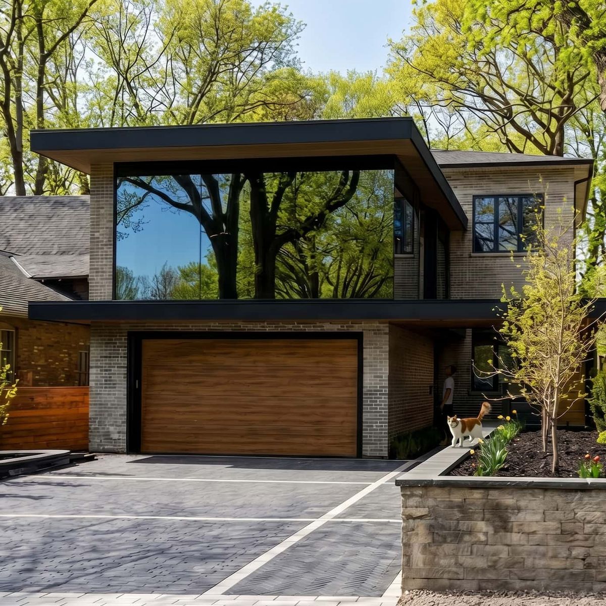 Street view of Haus 88P, a custom home framed by mature trees in The Beaches, Toronto by baukultur/ca.